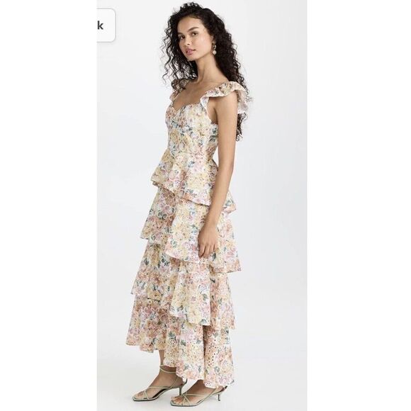 En Saison Presley Embroidered Tiered Floral Midi Dress Size L Summer NWT Revolve - Picture 5 of 13